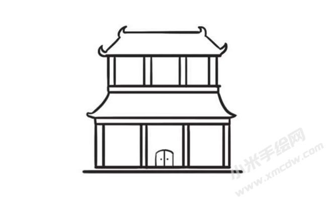 中国古代建筑简笔画创作步骤图示03