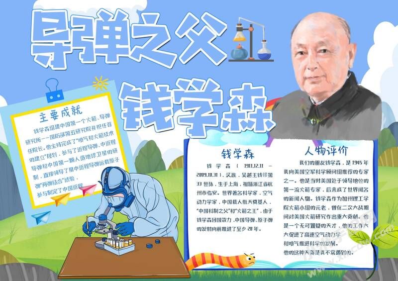 导弹之父钱学森手抄报模板有字版（第二版）.jpg